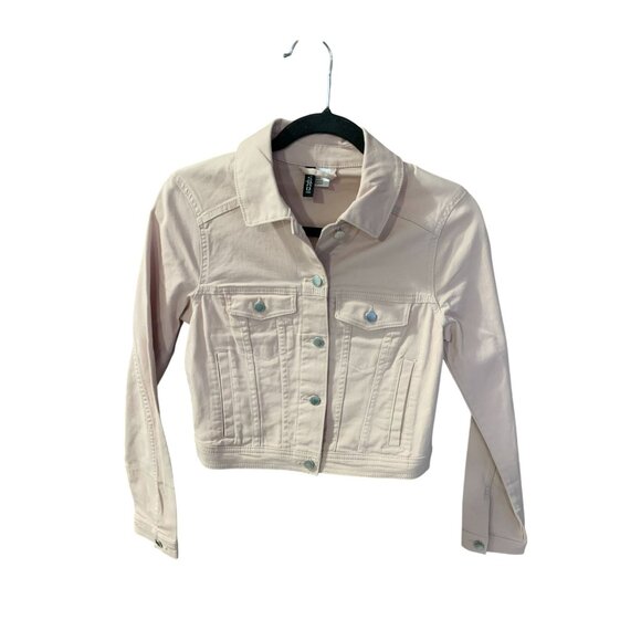 Divided Womewns Size 4 Rose Pink Jean Jacket Coat Button Up Crop - Picture 1 of 3